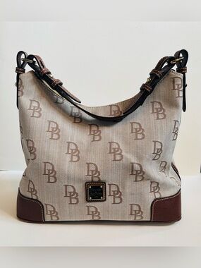 Dooney & Bourke Beige Signature Canvas Hobo Bag with Brown Trim NWOT